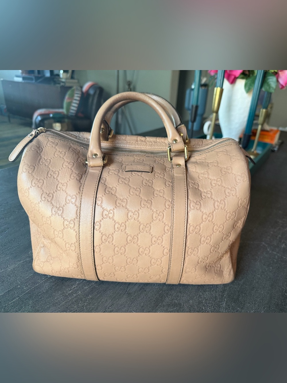 Gucci Nude Embossed GG Travel Satchel